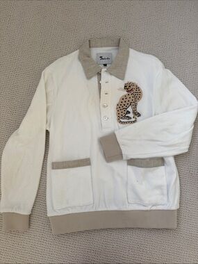 Tombolo Cream Pullover Sweater with Leopard Patch